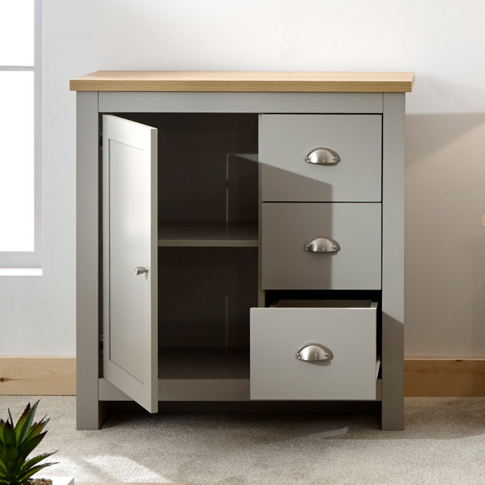 Loftus Wooden Sideboard With 1 Door 3 Drawers In Grey And Oak