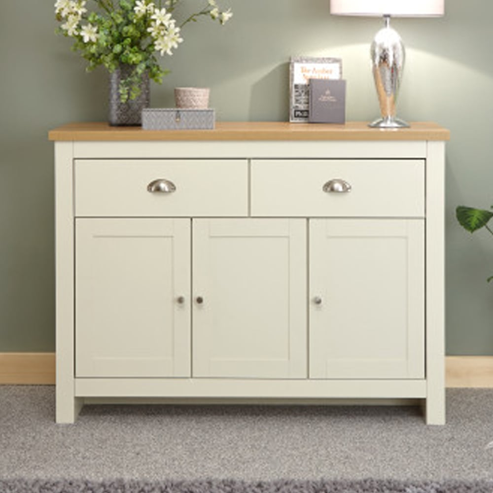 Loftus Wooden Sideboard With 3 Doors 2 Drawers In Cream And Oak