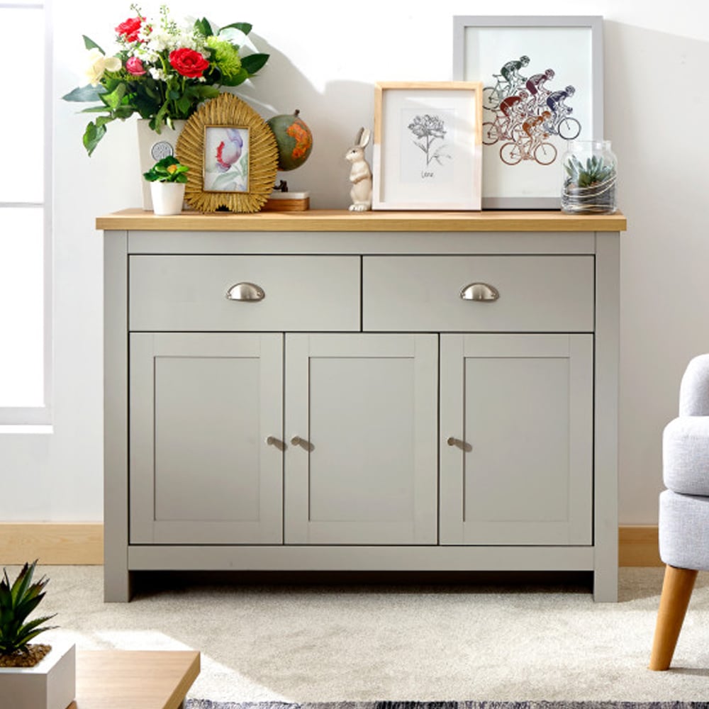 Loftus Wooden Sideboard With 3 Doors 2 Drawers In Grey And Oak