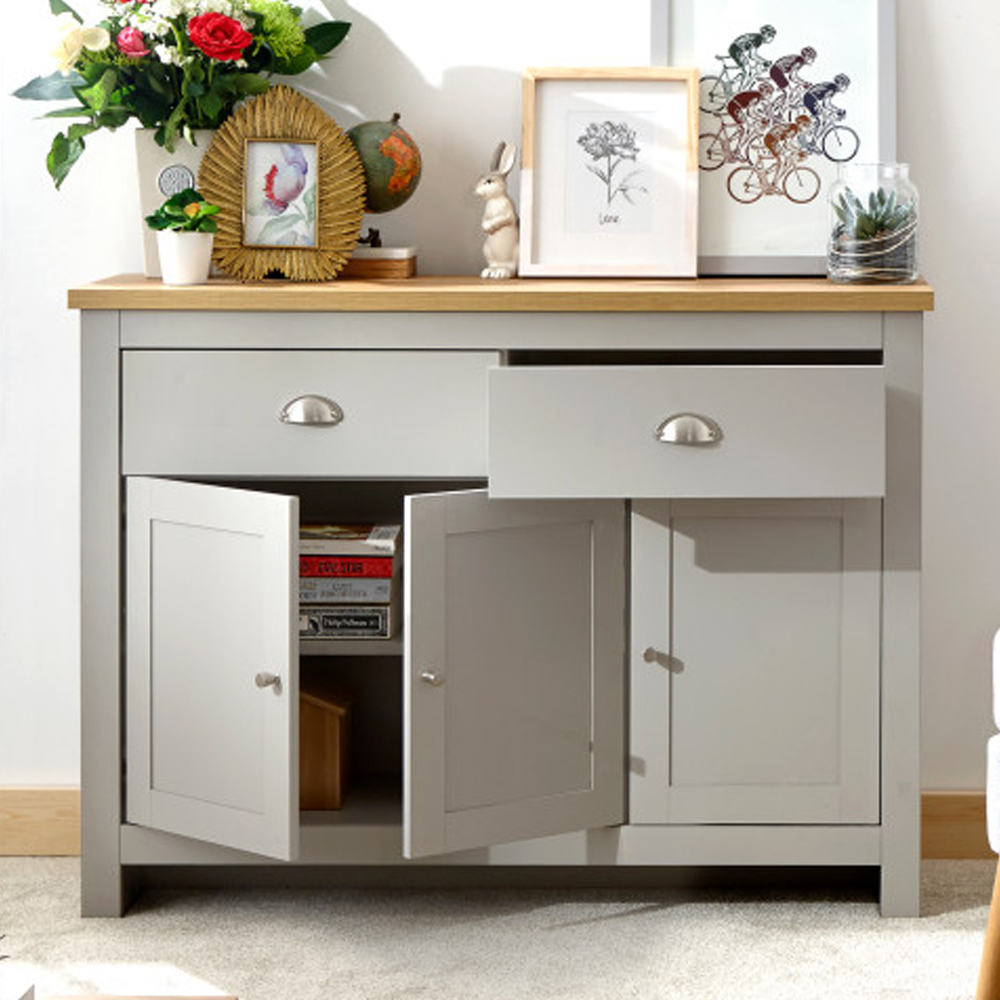 Loftus Wooden Sideboard With 3 Doors 2 Drawers In Grey And Oak
