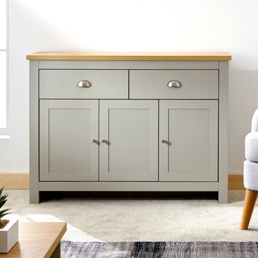 Loftus Wooden Sideboard With 3 Doors 2 Drawers In Grey And Oak