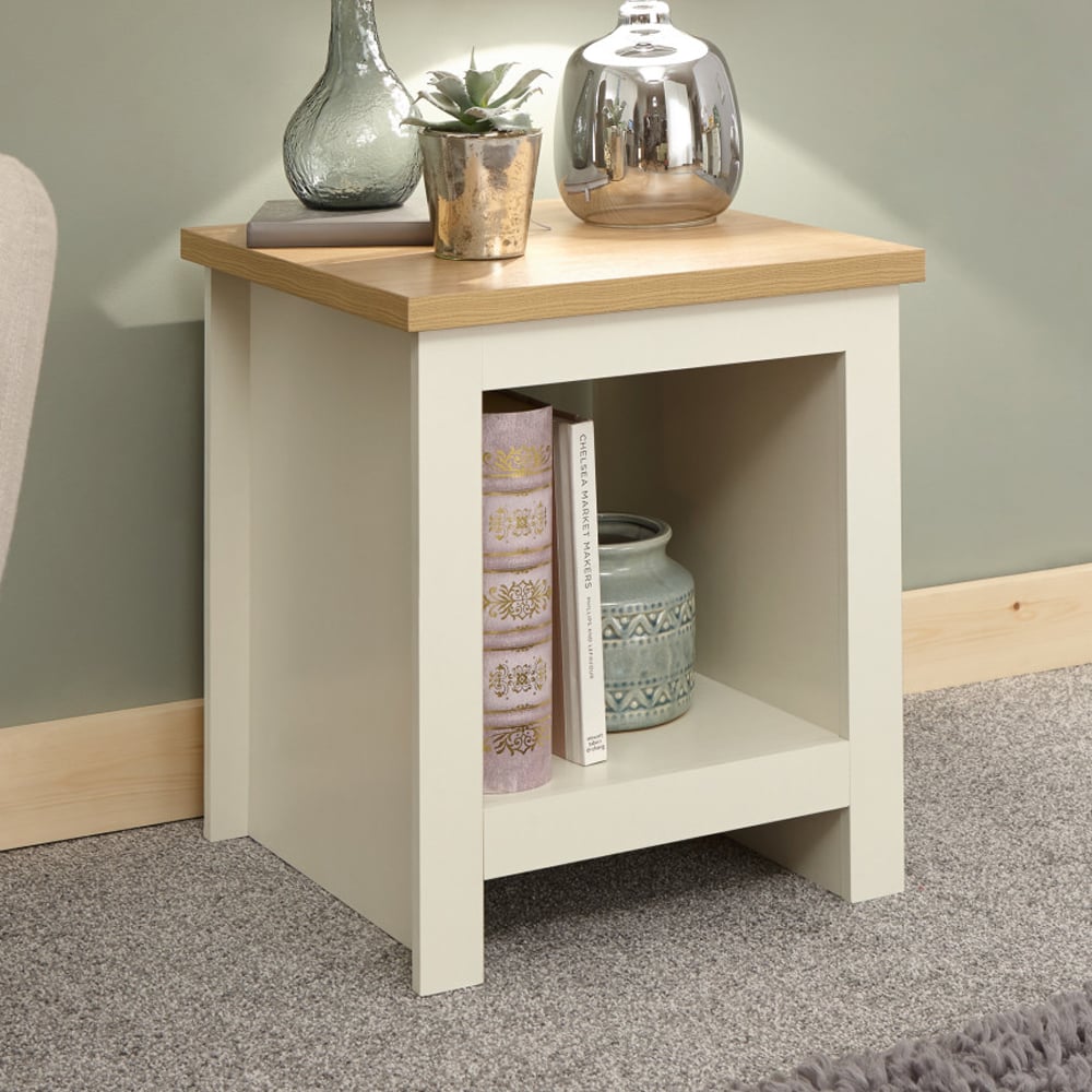 Loftus Wooden Square Side Table In Cream And Oak