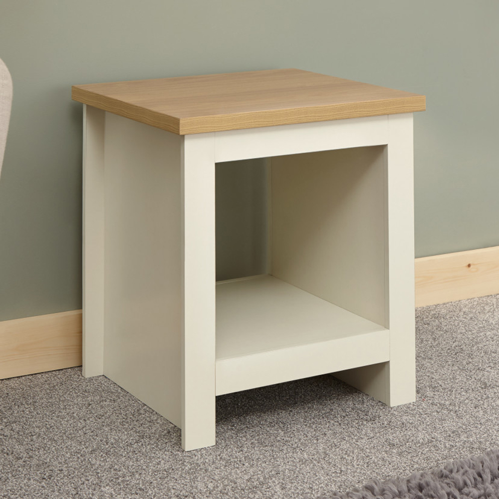 Loftus Wooden Square Side Table In Cream And Oak