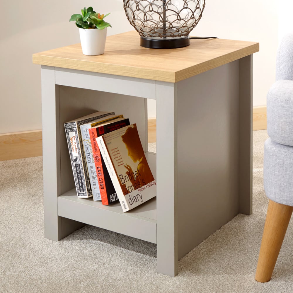 Loftus Wooden Square Side Table In Grey And Oak