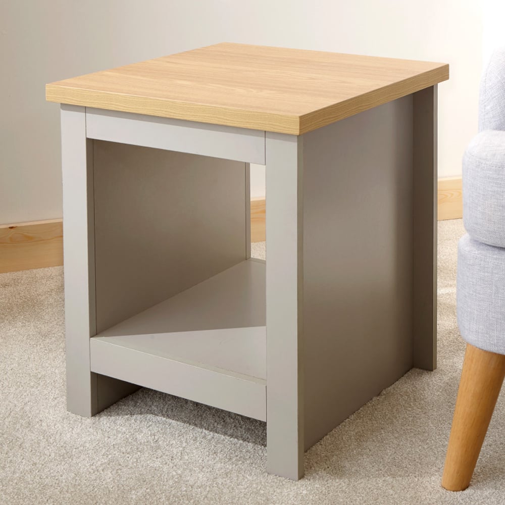 Loftus Wooden Square Side Table In Grey And Oak