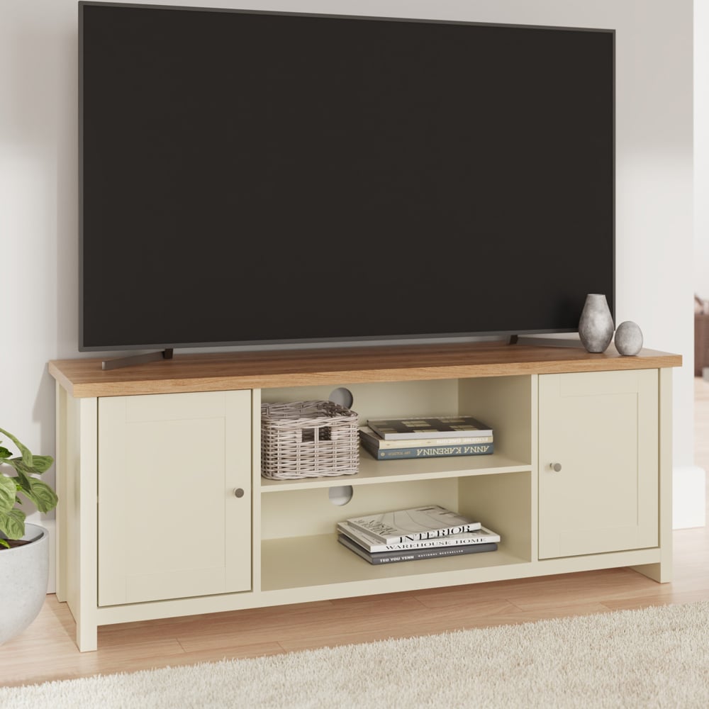 Loftus Wooden TV Stand With 2 Doors In Cream And Oak