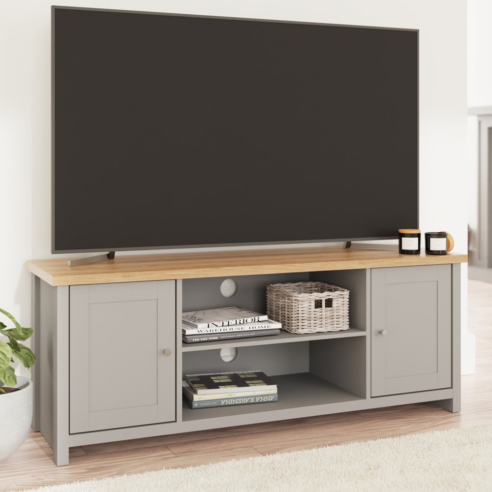 Loftus Wooden TV Stand With 2 Doors In Grey And Oak