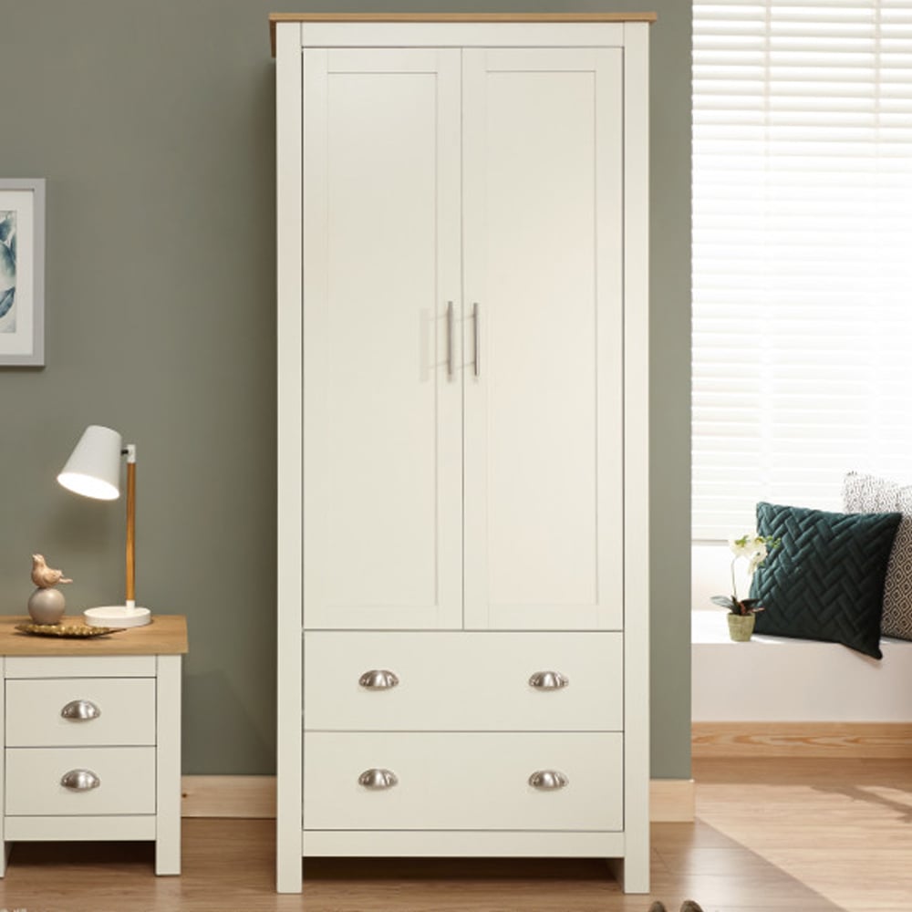 Loftus Wooden Wardrobe With 2 Doors 2 Drawers In Cream And Oak