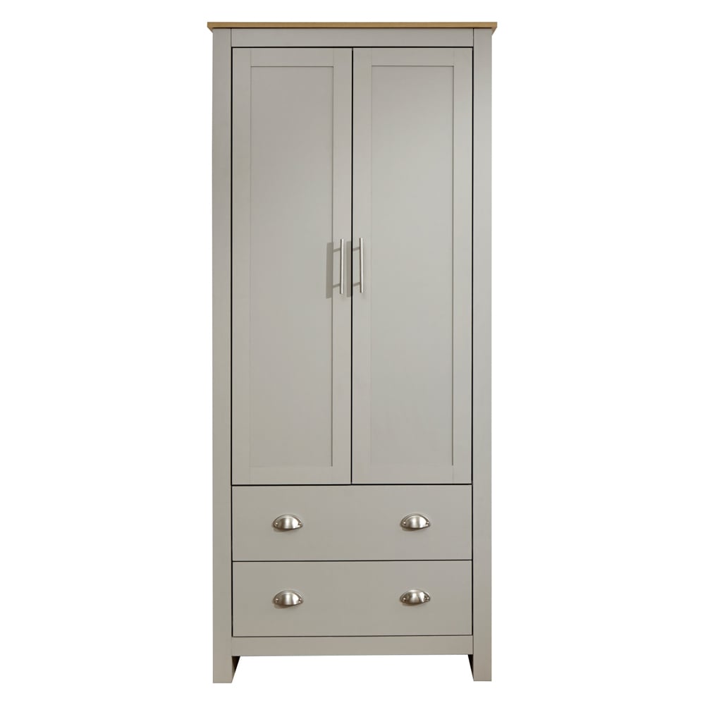 Loftus Wooden Wardrobe With 2 Doors 2 Drawers In Grey And Oak