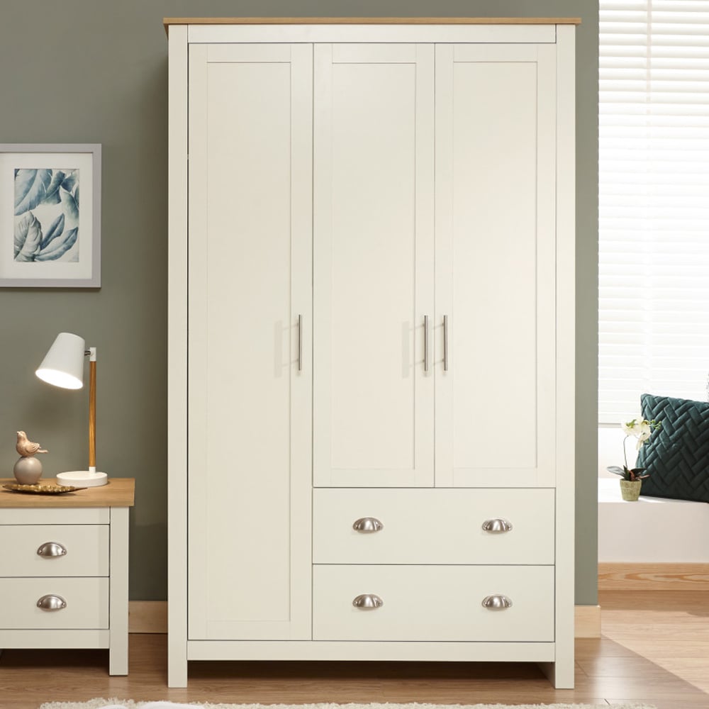 Loftus Wooden Wardrobe With 3 Doors 2 Drawers In Cream And Oak