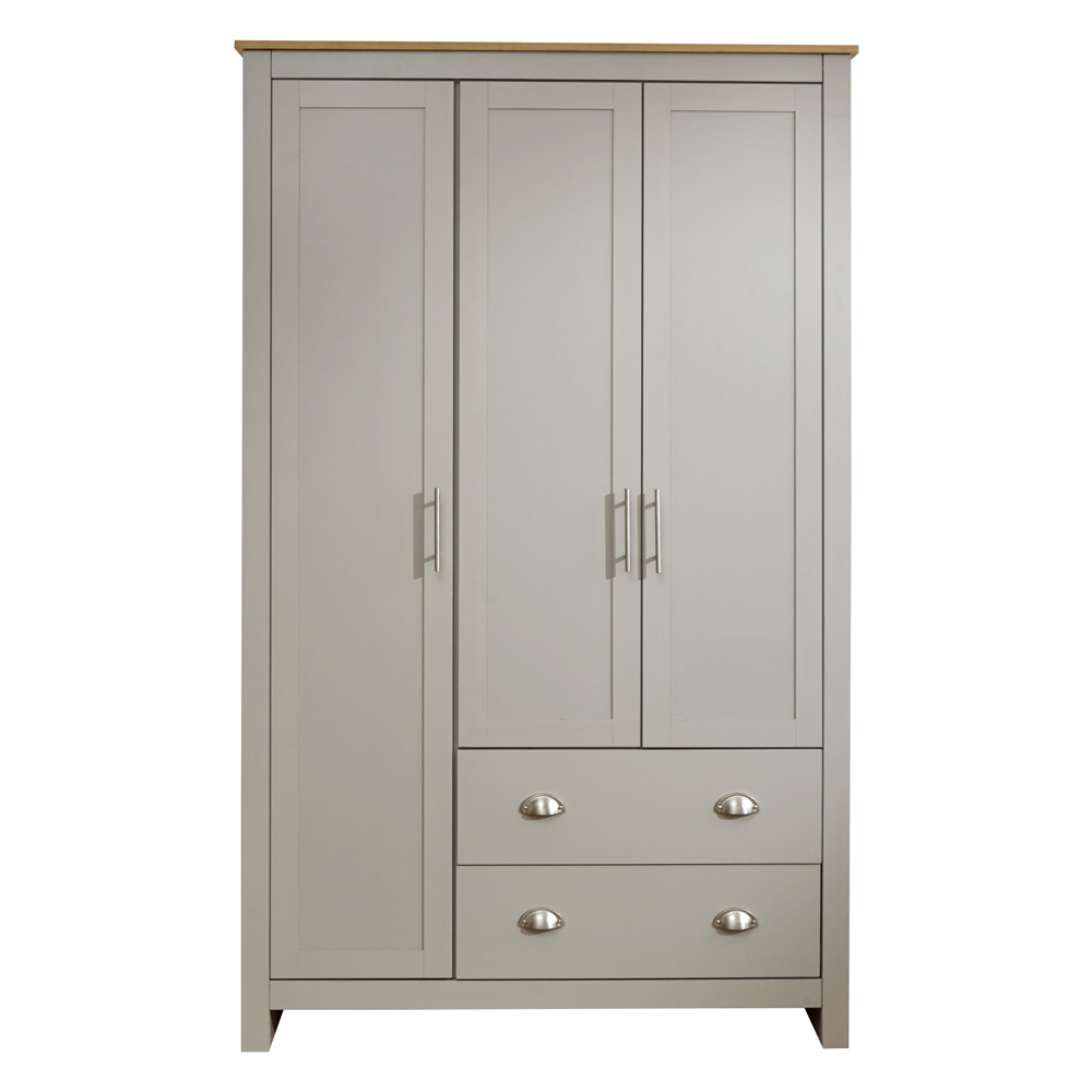 Loftus Wooden Wardrobe With 3 Doors 2 Drawers In Grey And Oak