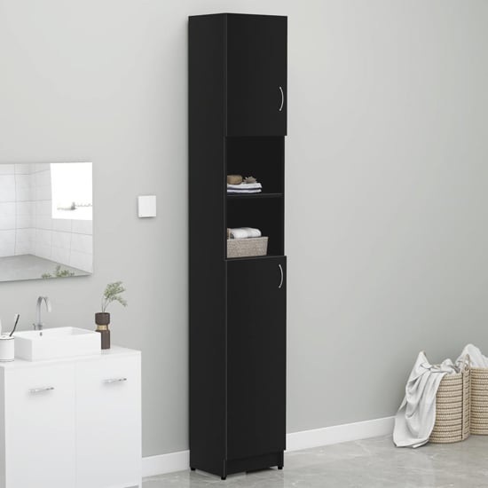 Product photograph of Logan Wooden Bathroom Storage Cabinet With 2 Doors In Black from Furniture in Fashion
