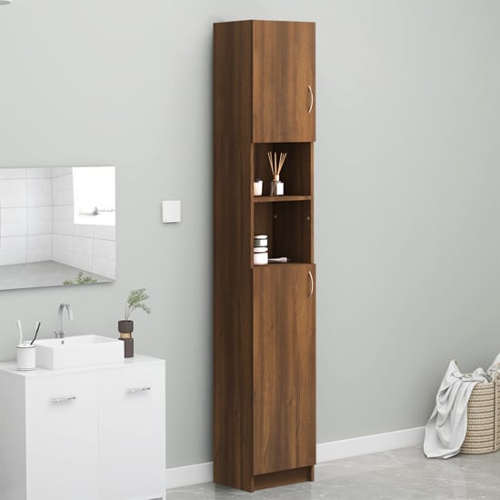 Read more about Logan wooden bathroom storage cabinet in brown oak