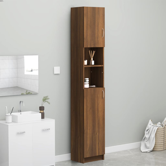 Logan Wooden Bathroom Storage In Brown Oak Furniture in Fashion