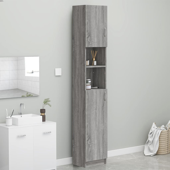 Logan Wooden Bathroom Storage Cabinet In Grey Sonoma Oak