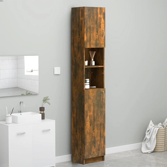 Photo of Logan wooden bathroom storage cabinet in smoked oak
