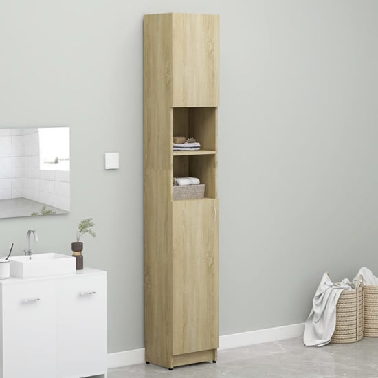 Product photograph of Logan Wooden Bathroom Storage Cabinet In Sonoma Oak from Furniture in Fashion