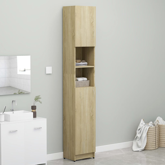 Logan Wooden Bathroom Storage Cabinet In Sonoma Oak