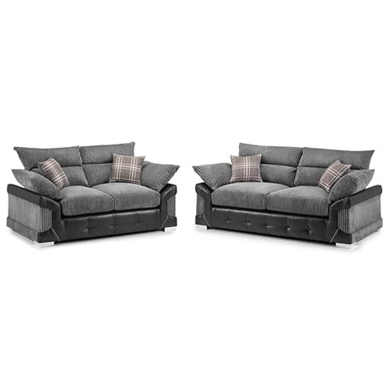 Logion Fabric 3+2 Seater Sofa Set In Black And Grey