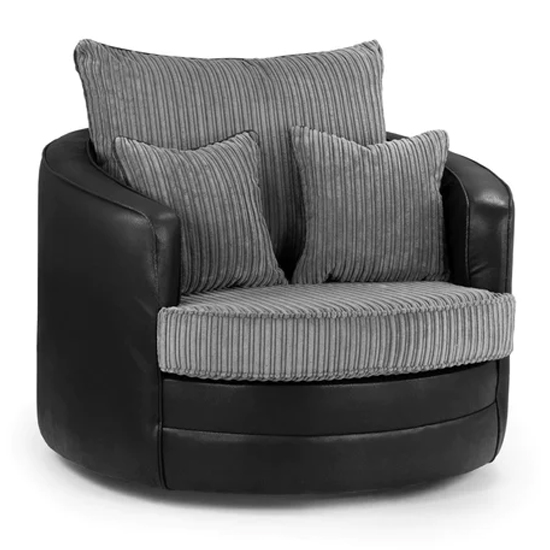 Product photograph of Logion Fabric Swivel Armchair In Black And Grey from Furniture in Fashion