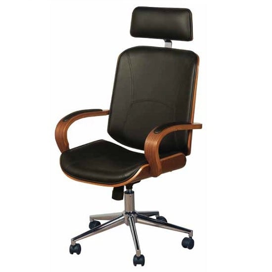 Loire Office Chair In Black Faux Leather With Walnut Frame Loire Office Chair In Black Faux Leather With Walnut Frame 1