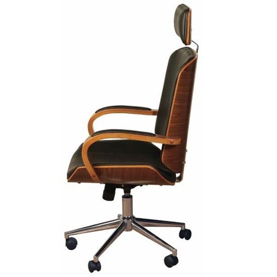 Loire Office Chair In Black Faux Leather With Walnut Frame_2