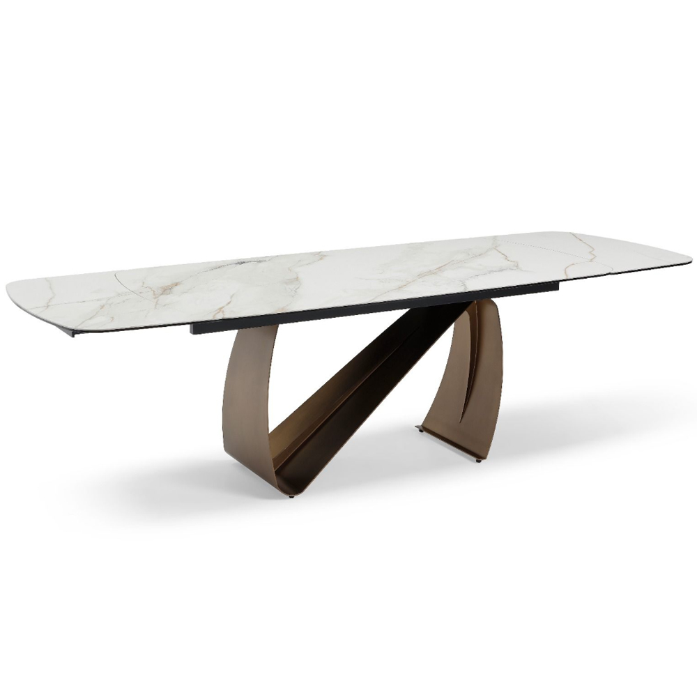 Lokko Sunset Statuario Ceramic Top Dining Table with Brushed Brass Base