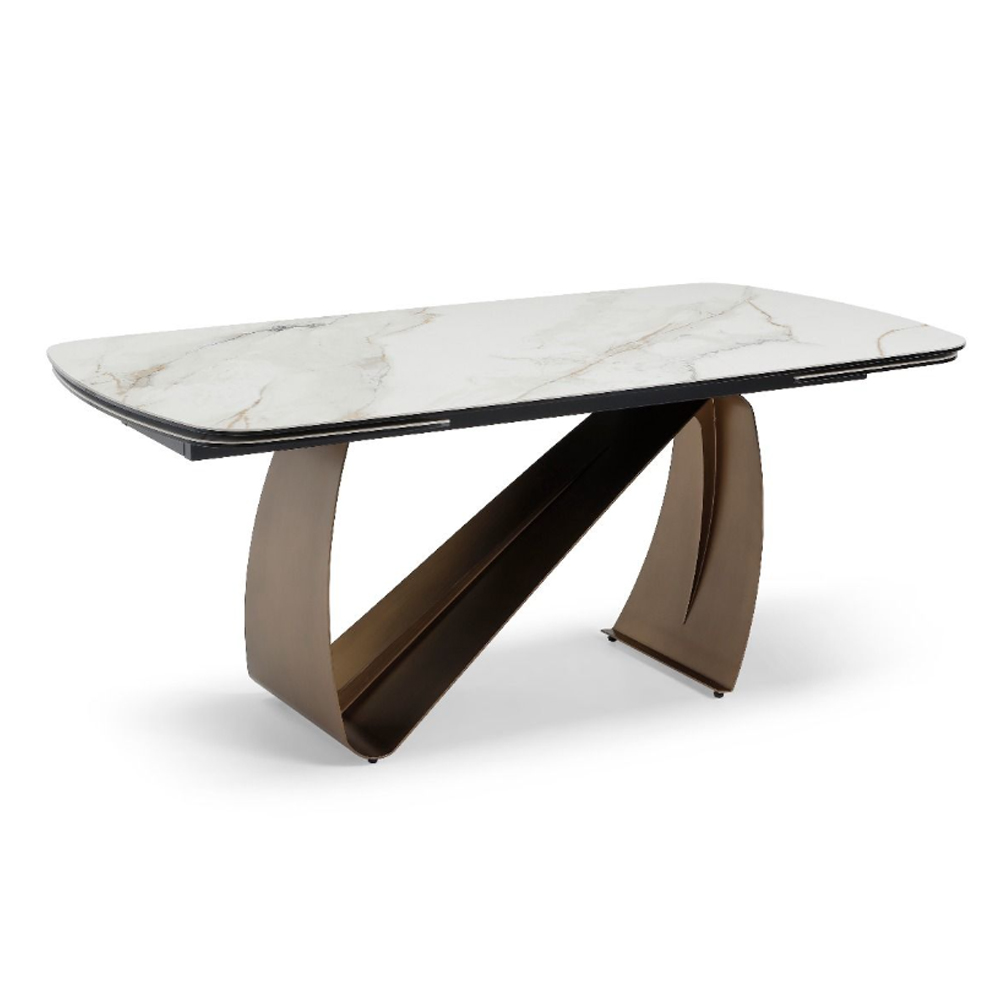 Lokko Sunset Statuario Ceramic Top Dining Table with Brushed Brass Base