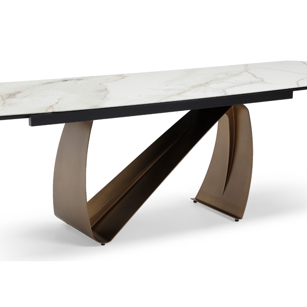 Lokko Sunset Statuario Ceramic Top Dining Table with Brushed Brass Base
