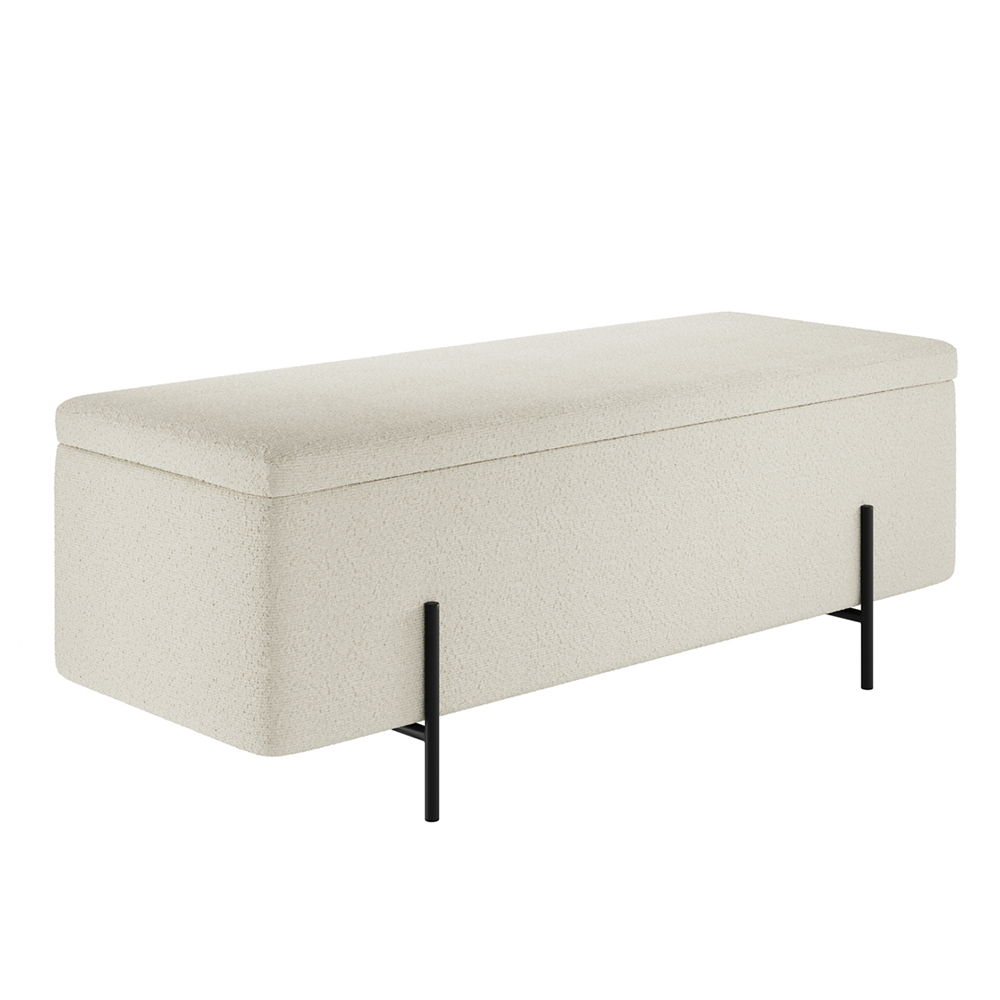 Lola Fabric Storage Ottoman With Black Legs In Ivory