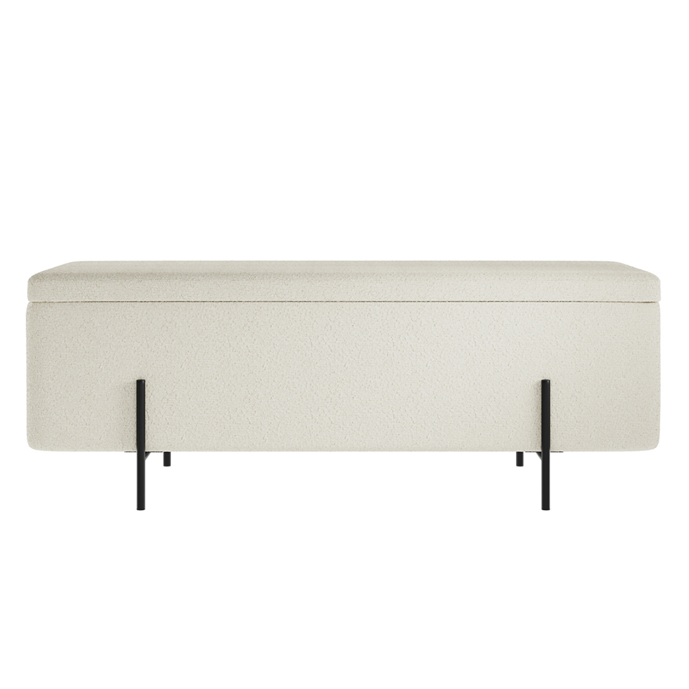 Lola Fabric Storage Ottoman With Black Legs In Ivory