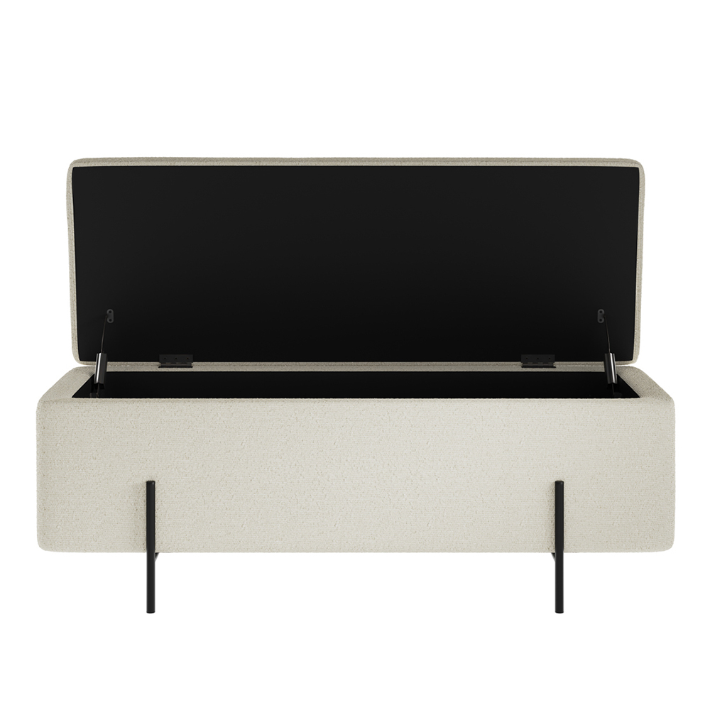 Lola Fabric Storage Ottoman With Black Legs In Ivory