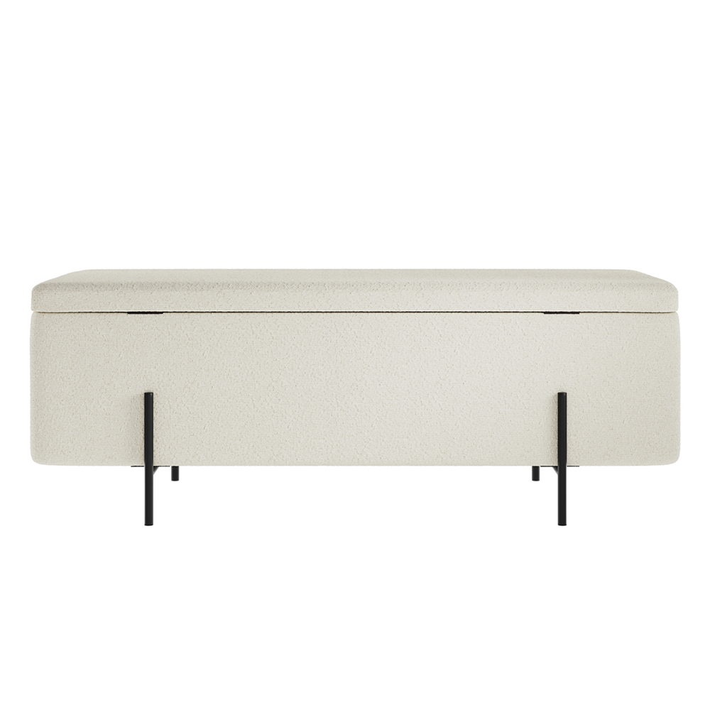 Lola Fabric Storage Ottoman With Black Legs In Ivory