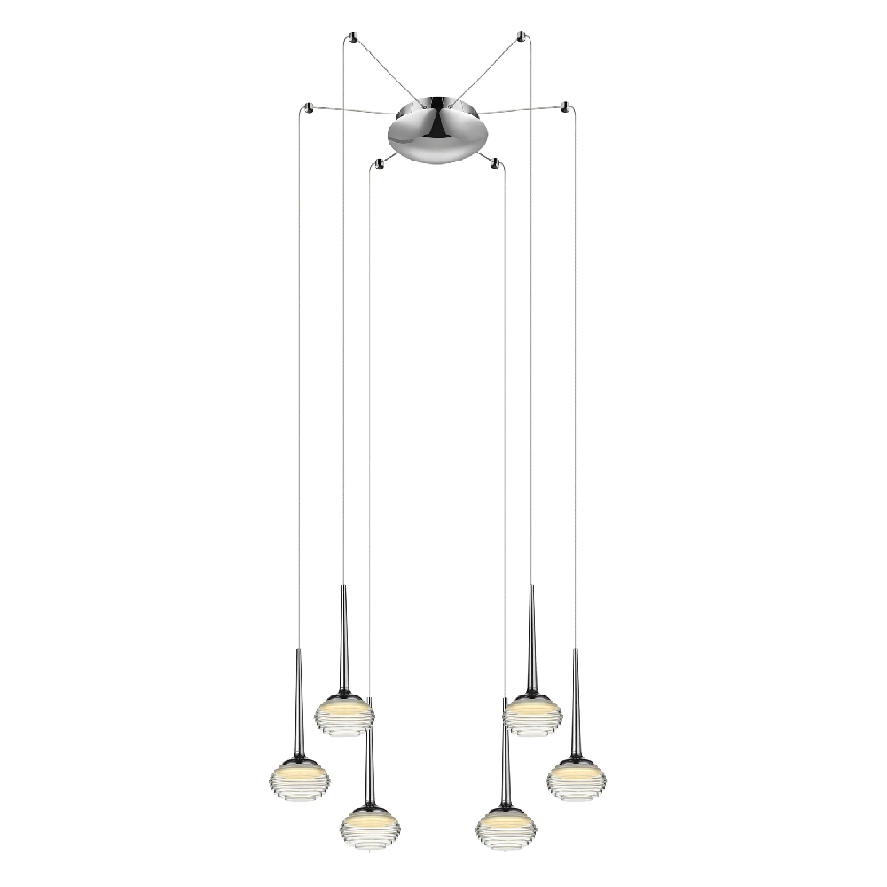 Read more about Lola led 6 light ridged glass pendant light in chrome