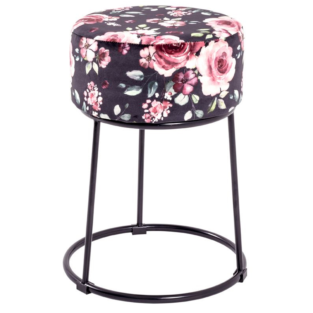 Loleta Textile Fabric Stool In Rose Black Motif