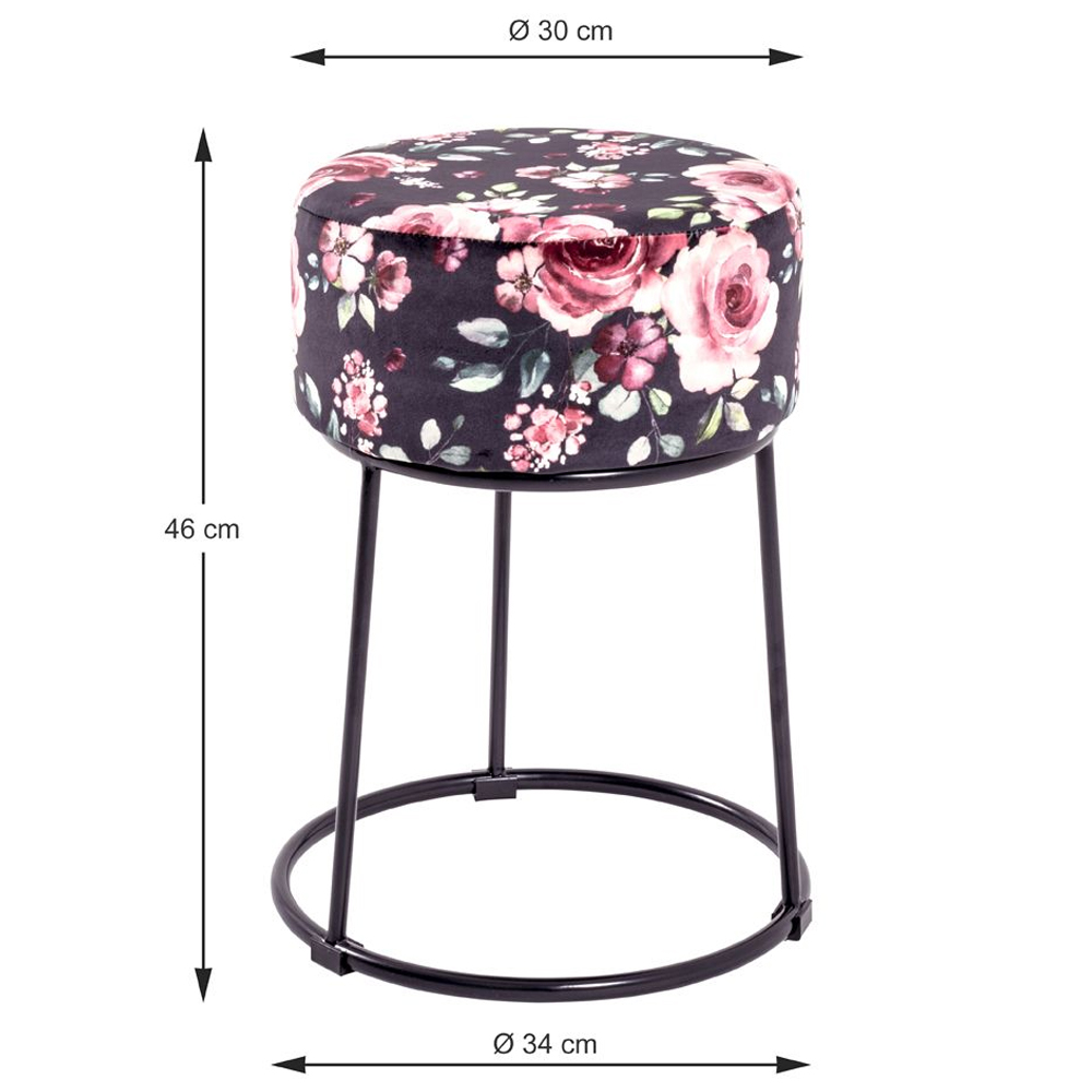 Loleta Textile Fabric Stool In Rose Black Motif