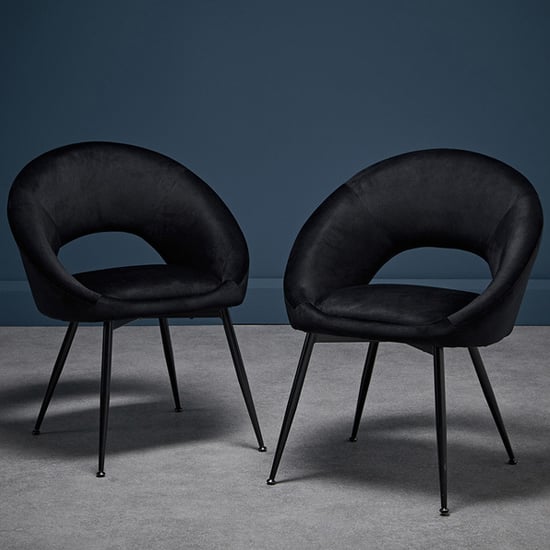 Read more about Lolo black velvet dining chairs with black legs in pair