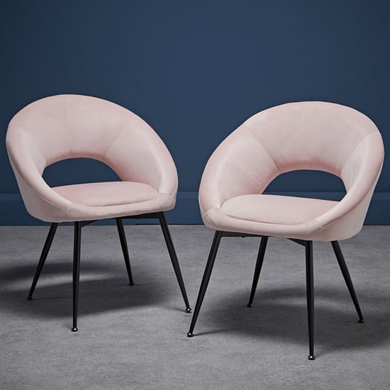 Read more about Lolo pink velvet dining chairs with black legs in pair