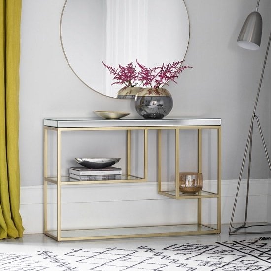 Lombok Mirrored Rectangular Console Table With Champagne Frame