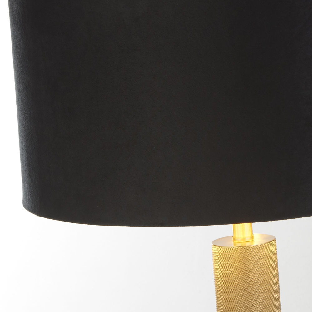 London Black Velvet Shade Table Lamp In Knurled Brass