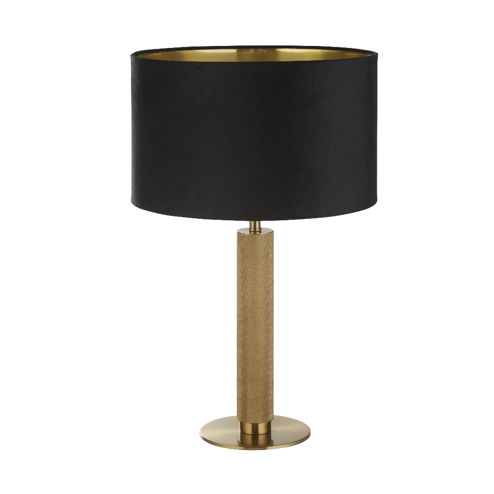 London Black Velvet Shade Table Lamp In Knurled Brass