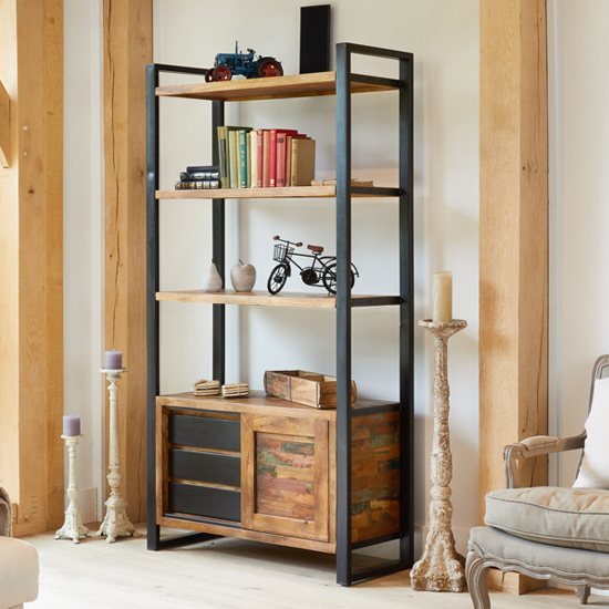 Read more about London urban chic wooden large 1 door and 3 drawers bookcase