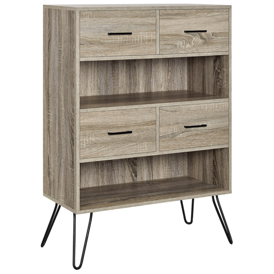 Laconia Wooden Bookcase With 4 Drawers In Grey And Oak