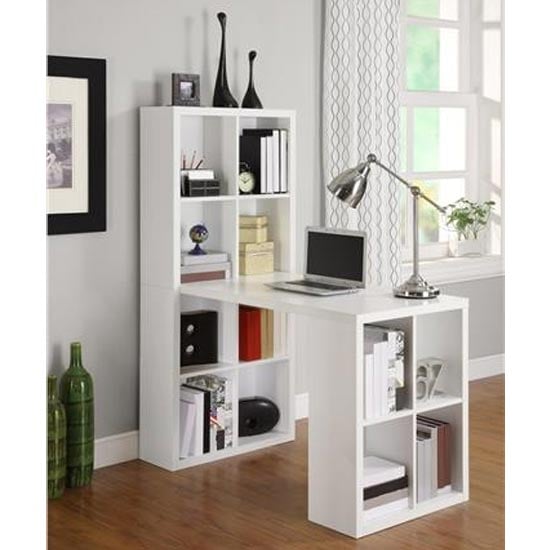 London Wooden Laptop Desk In White With Shelving Unit Furniture