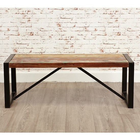 Photo of London urban chic wooden small dining bench with steel base