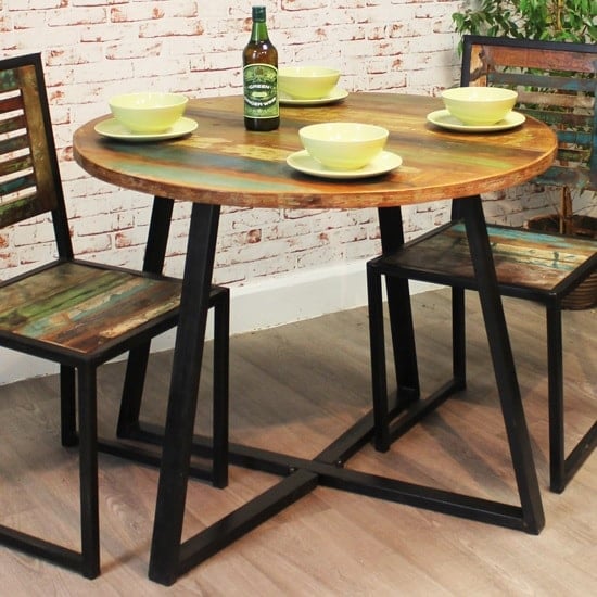 Product photograph of London Urban Chic Wooden Round Dining Table With Steel Base from Furniture in Fashion