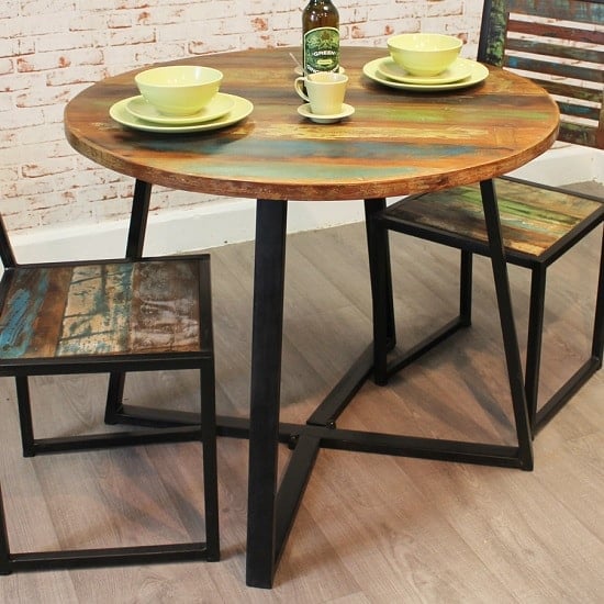 London Urban Chic Wooden Round Dining Table With Steel Base_3