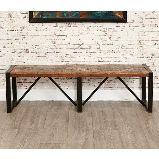 Photo of London urban chic wooden large dining bench with steel base