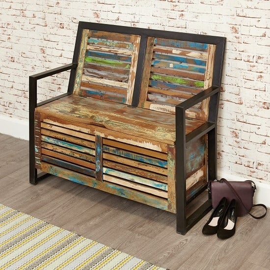 Photo of London urban chic wooden shoe storage bench with steel frame