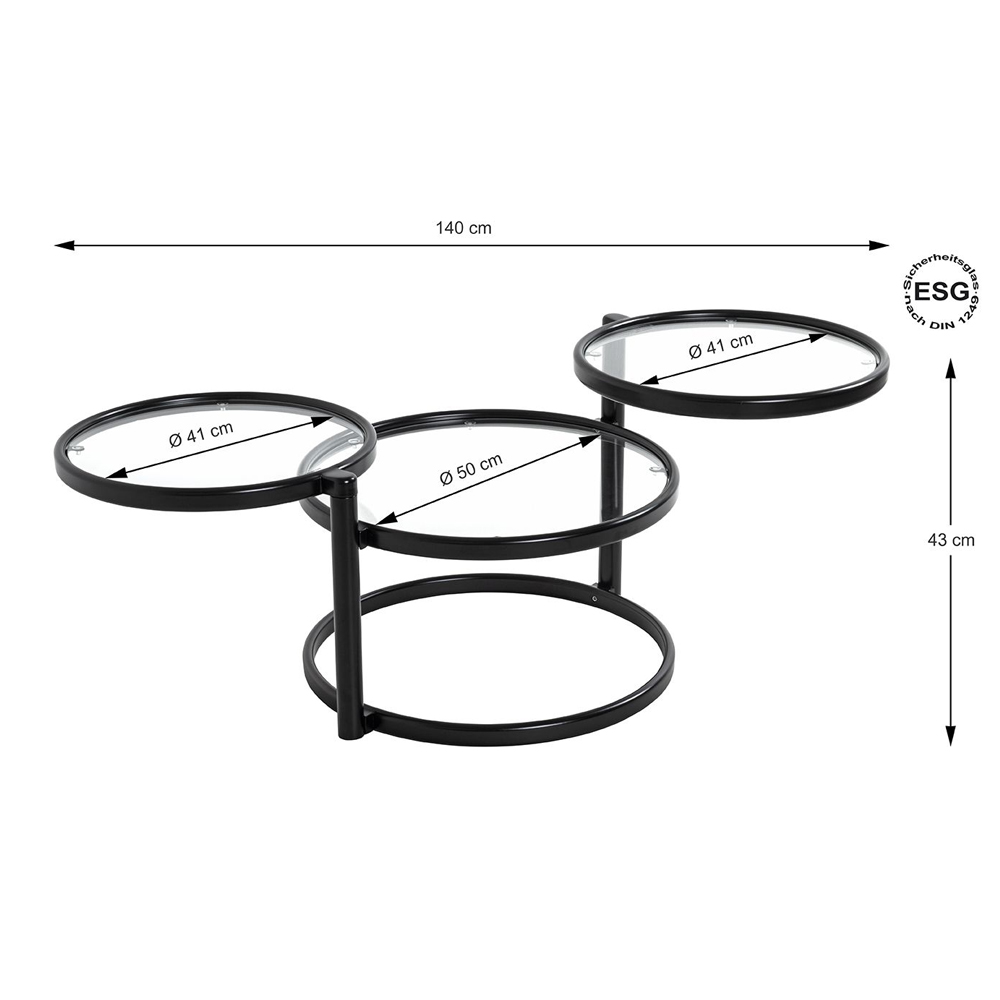 Londonderry Clear Glass Coffee Table With Black Metal Frame